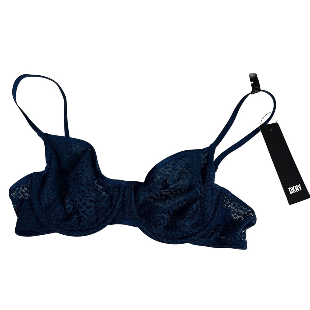 DKNY Women's Bra‎ Size 32c Modern Lace Demi Unlined Underwire DK4019 Blue C21